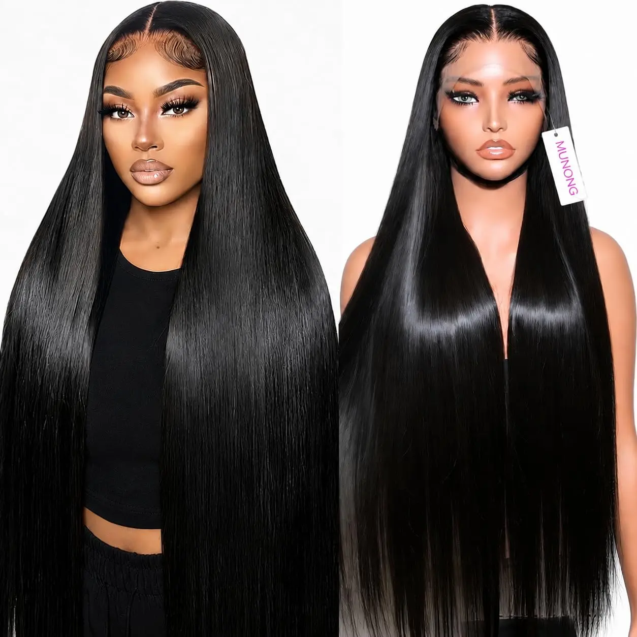MUNONG Women's 30-Inch 13x6 HD Lace Front Wig, Human Hair, 200% Density, Pre-Plucked Straight Wig With Baby Hair
