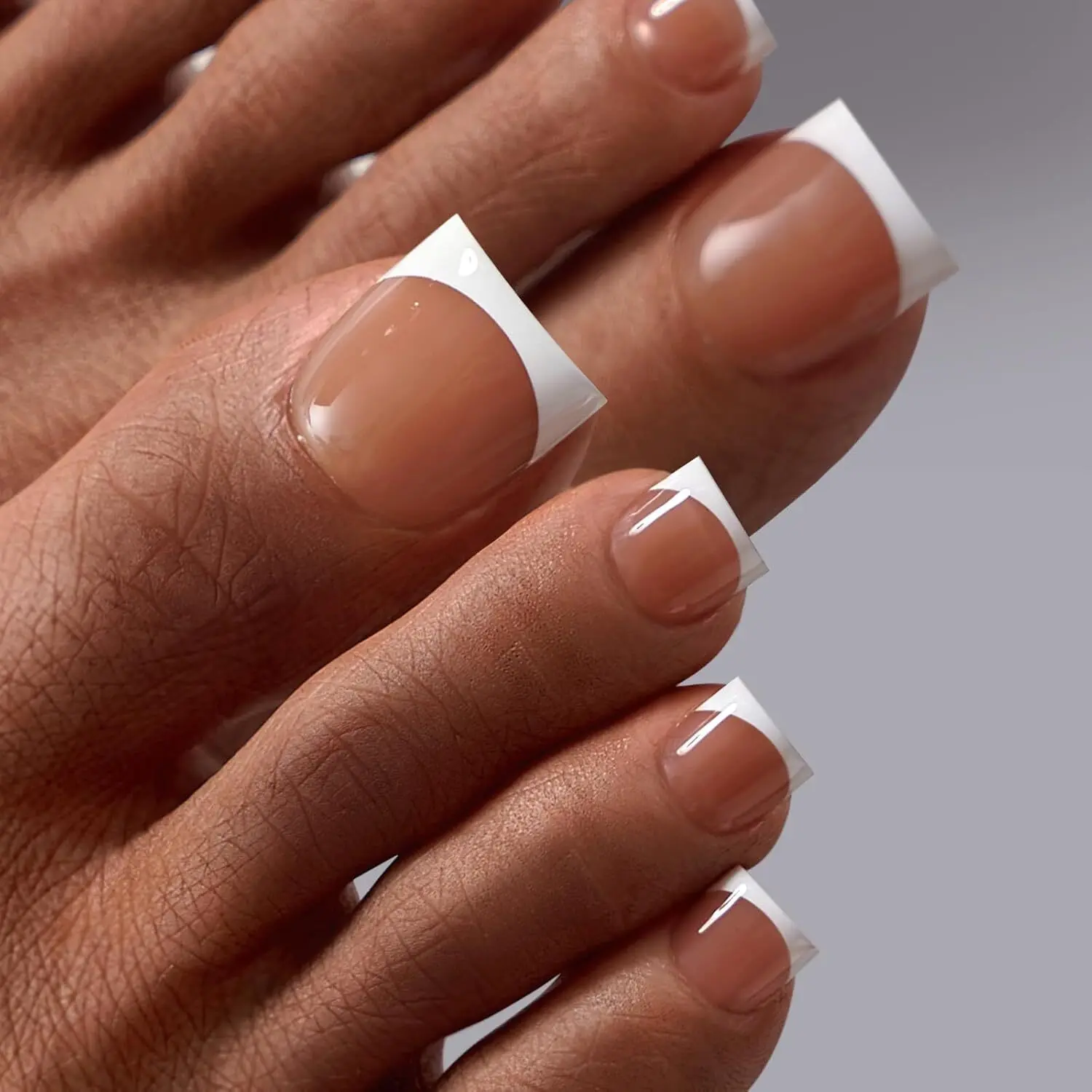 BTArtbox Press On Toenails - Lamp-Curable Real Square Toe Nail Press Ons with Glue for Women, Semi-Transparent Fake Toe Nail Tips with French Tip in 15 Sizes - 30 Toenails Kit, Exude Elegance