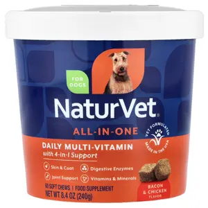 NaturVet All-In-One, Daily Multi-Vitamin with 4-in-1 Support, For Dogs, Bacon & Chicken, 60 Soft Chews, 8.4 oz (240 g)
