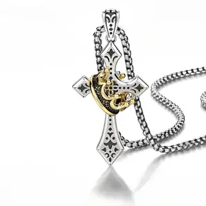 Moodear Crown Cross Necklace For Women And Men - Retro Crucifix Of Thorns Pendant, Jesus Christ Cross Chain With Diadem