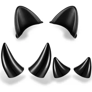 6 Pcs Helmet Cat Ears & Large Plastic Devil Horns, Stick on Helmet Decoration with Viscose Suction Cup for Women Men Bike Ski Motorcycle Snowboard (Black)