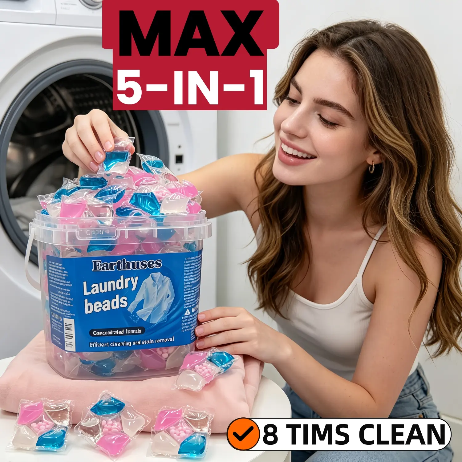 5-in-1 Concentrated Laundry Beads (29 pcs) - Active Ingredients, Long-Lasting Fresh Aroma, Low-Foam Easy-Floating, Deep Cleaning Stain Removal, Softening & Anti-Static Household Cleaner