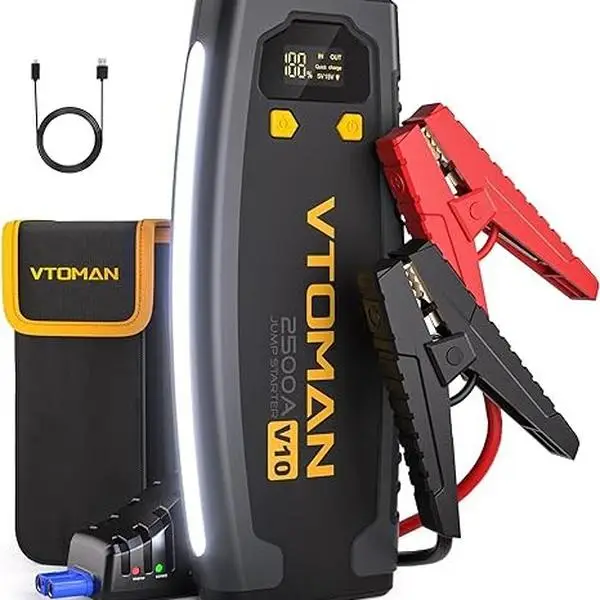 VTOMAN V10 Jump Starter, 2500A for 9L Gas & 7L Diesel Engines, 12V Auto Battery Booster Power Pack with Jumper Cable, Portable Car Charger