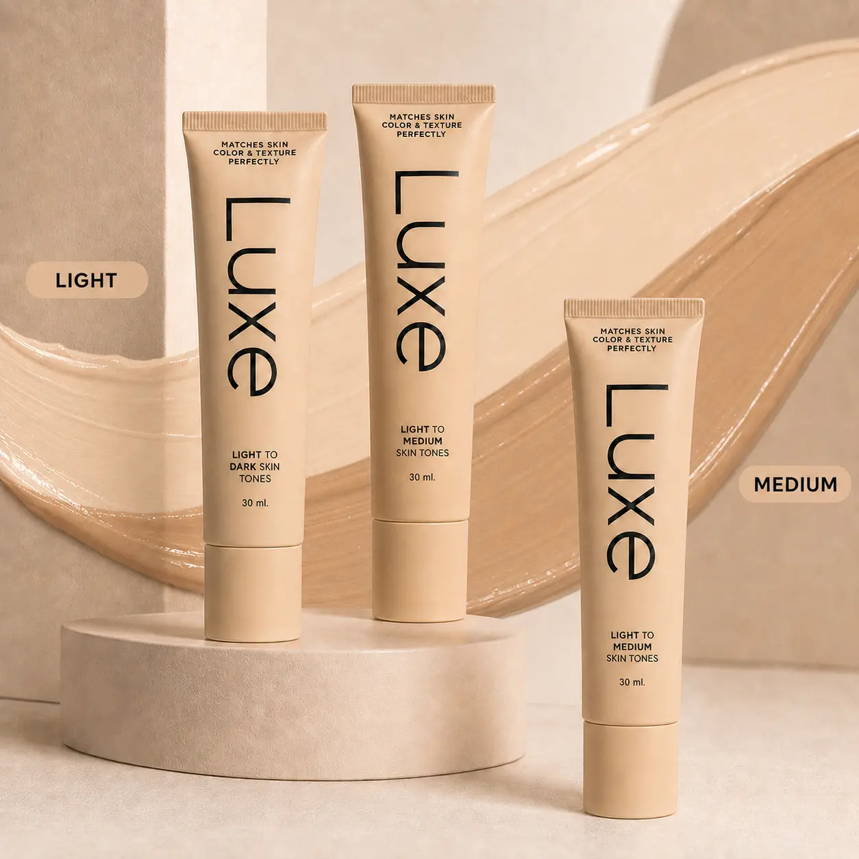 LUXE Color-Changing Foundation | Adaptive Shade Liquid Makeup | Buildable Light-to-Medium or Medium-to-Deep Coverage | 12-Hour Wear | Natural Dewy Finish