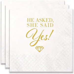 100 Count of "He Asked…She Said Yes" Paper Napkins for Engagement Party Bridal Shower Wedding Decoration