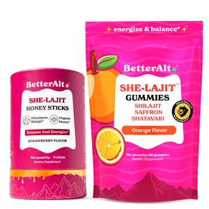 BetterAlt Daily Power Duo | SHE-Lajit Honey Sticks & Gummies with Shilajit, Shatavari & Saffron | Energy & Hormonal Balance | 1 month Supply BetterAlt Daily Power Duo | SHE-Lajit Honey Sticks & Gummies with Shilajit, Shatavari & Saffron | Energy & Hormonal Balance | 1 month Supply