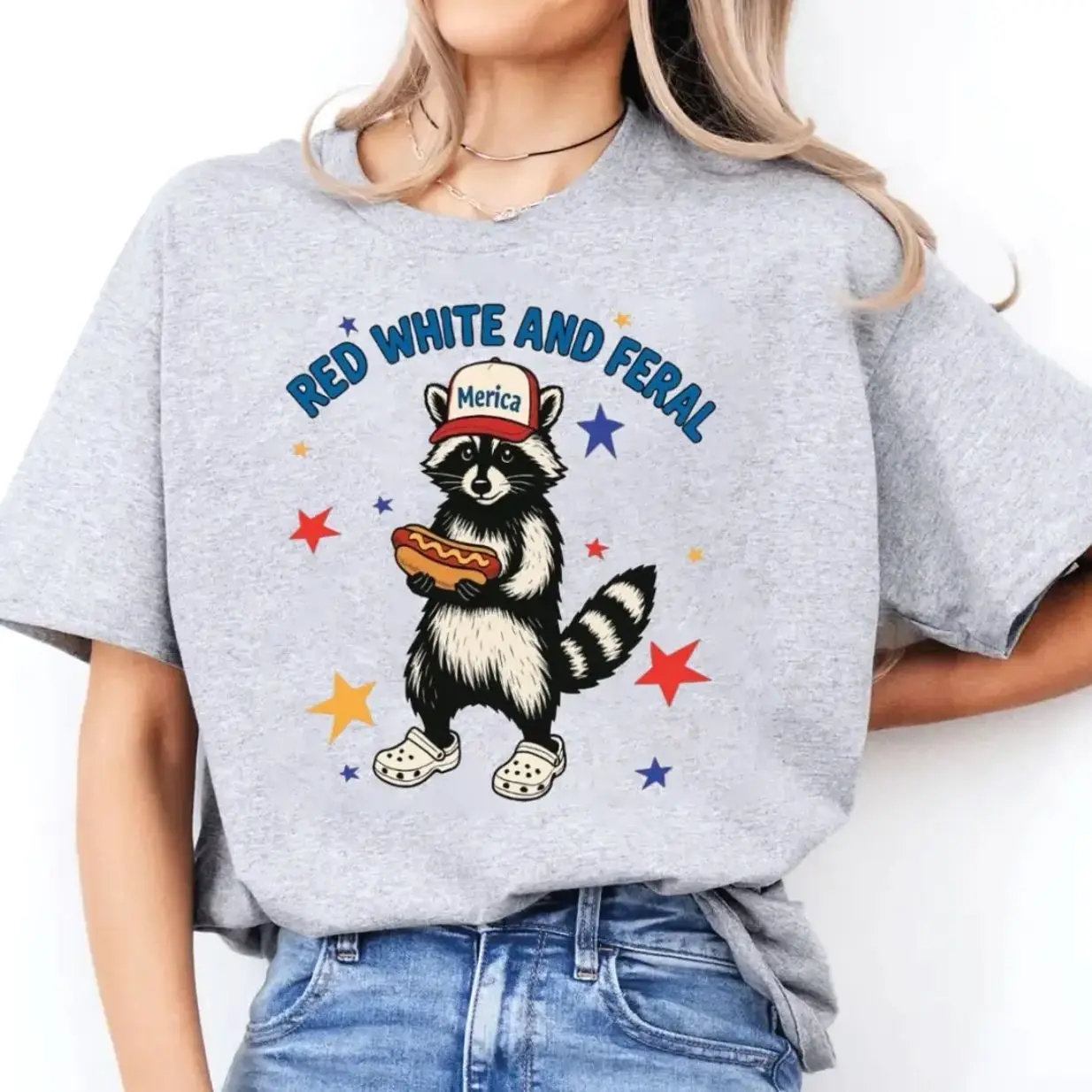 Red White And Feral 4th Of July tshirt, Funny Raccoon T Shirt, Merica Tee, Independence Day Shirt, Unisex Short Sleeve Tee, Casual Clothing