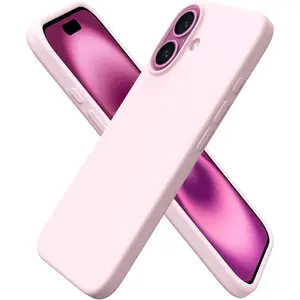 Compatible with iPhone 16 Case 6.1", Slim Liquid Silicone 3 Layers Full Covered Soft Gel Rubber Shockproof Phone Case, Protective Cover with Anti-Scratch Microfiber Lining-Chalk Pink