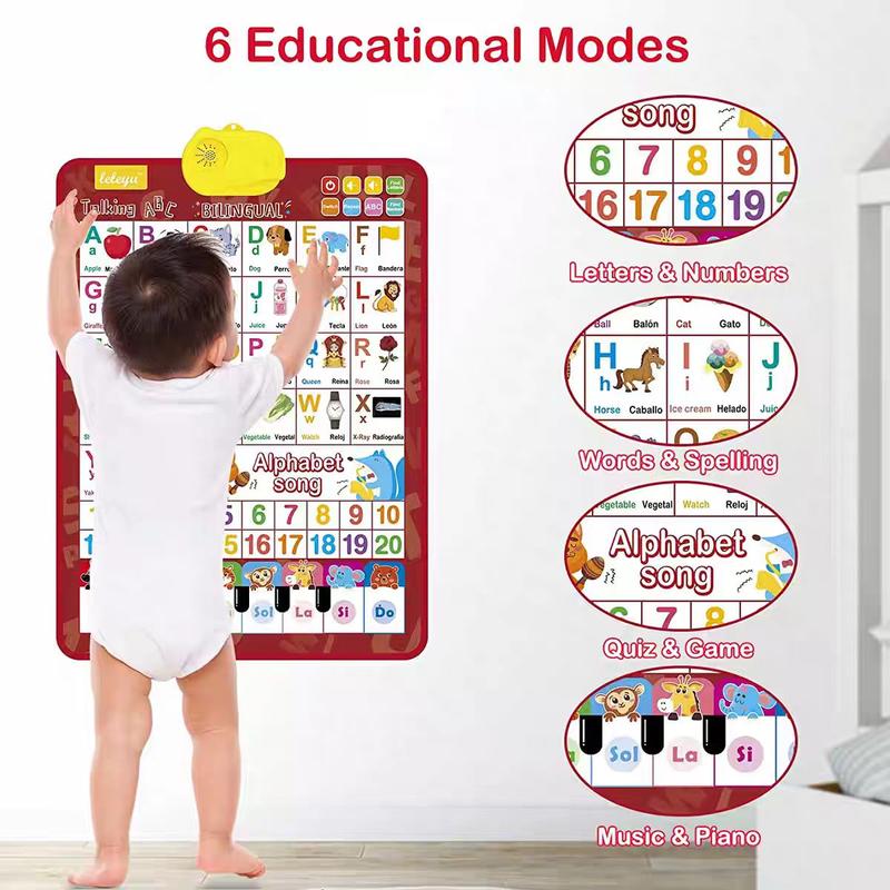 Spanish-English Bilingual 26-Letter Sound Book, Children's Early Education Alphabet and Word Learning Machine, Electronic Educational Digital Device