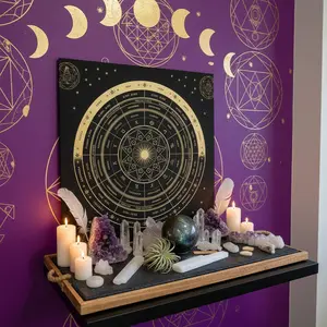 Sacred Tarot Tablecloth - Mandala & Moon Phase Divination Cloth