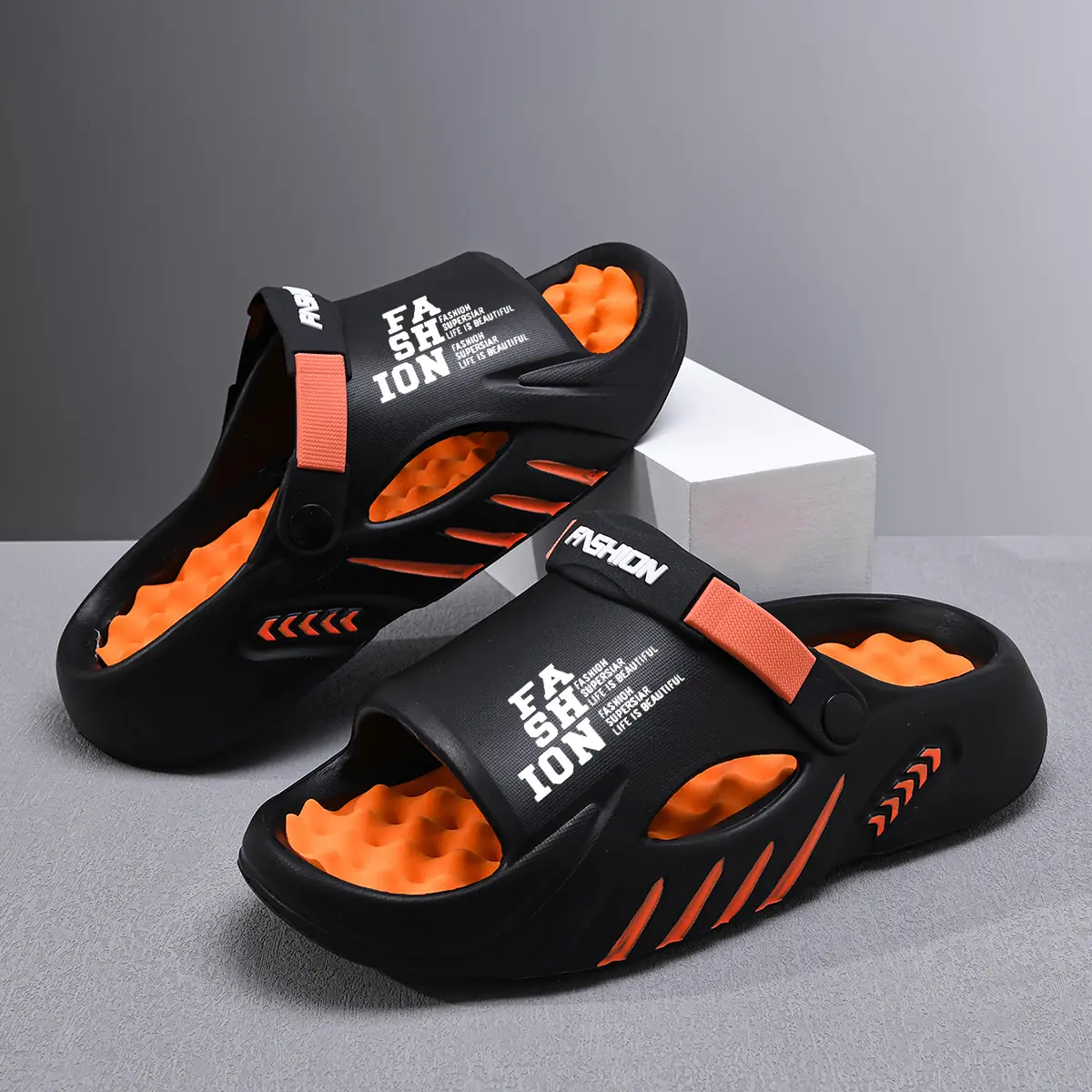 FASHION Men's Outdoor Summer Casual Slippers with EVA Material & Anti-Slip Sole for Home Gym Beach Garden Walking Party Footwear Flipflop Boy Slide We