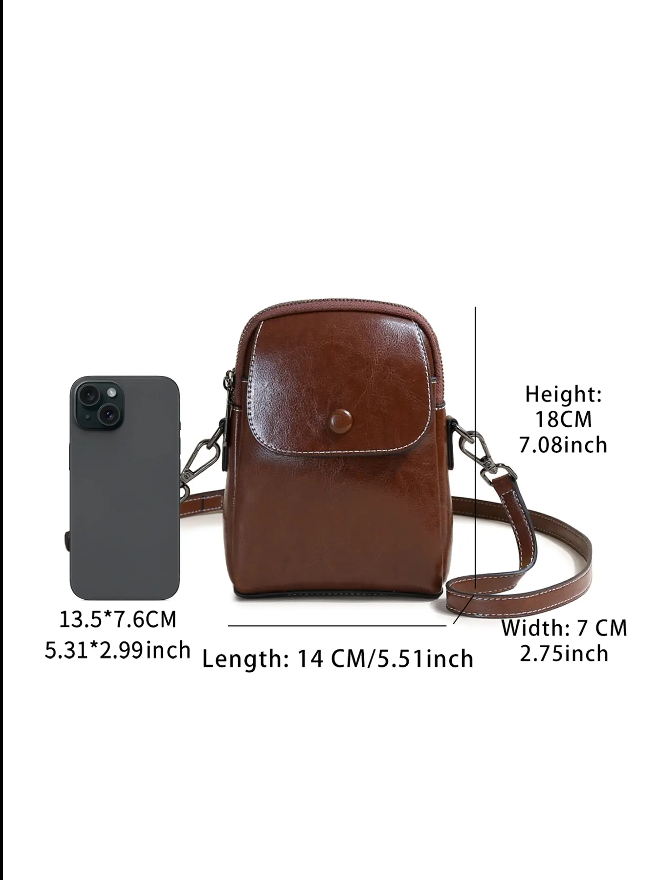 Women's Wax Leather Shoulder Bag, Vintage Genuine Leather Phone