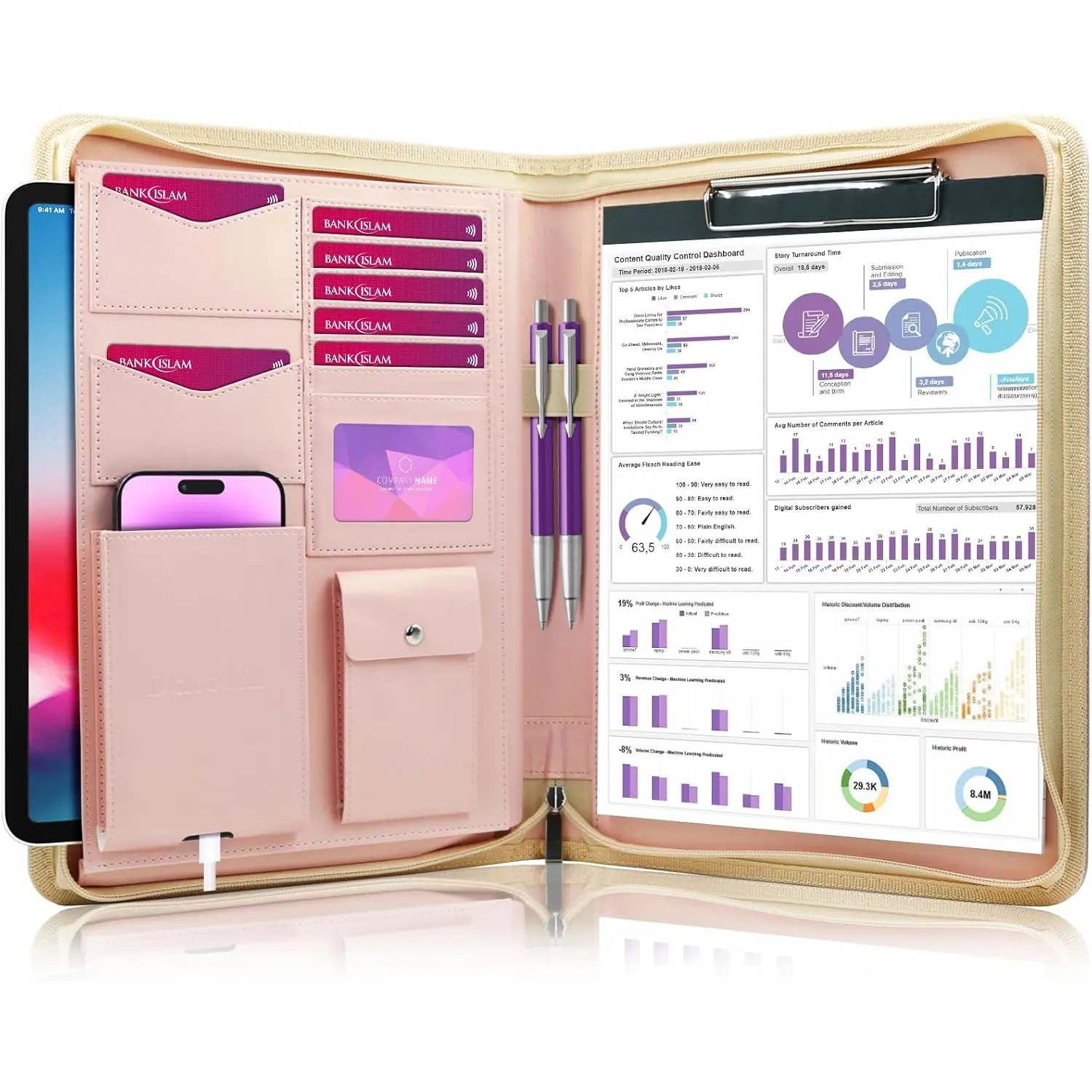 [Safe Zippered Portfolio Padfolio Organizer Binder with Clipboard, Leather Business Interview Resume Document Holder Folder Planner Organizer for Office Conference Notepad Bag for Men Women