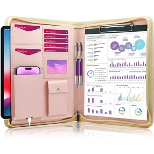 [Safe Zippered Portfolio Padfolio Organizer Binder with Clipboard, Leather Business Interview Resume Document Holder Folder Planner Organizer for Office Conference Notepad Bag for Men Women