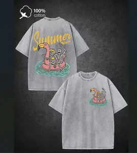 "Summer Vibes" Skeleton Flamingo Float 100% Cotton Washed T-Shirt
