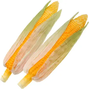 2pcs Artificial Yellow Corn Vegetable Decoration Faux Realistic Corns with Green Shell Fake Lifelike Food Ornament for House Kitchen Simulation Festival Prop