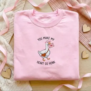 You Make My Heart Go Honk Embroidered Sweatshirt, Valentine Goose Crewneck, Cute Goose Lover Gift, Funny Goose Embroidery,Goose Mom Pullover