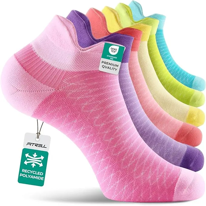 FITRELL Ankle Compression Socks for Women & Men - 6 Pairs Cushioned Arch Support Running Socks, Plantar Fasciitis Relief