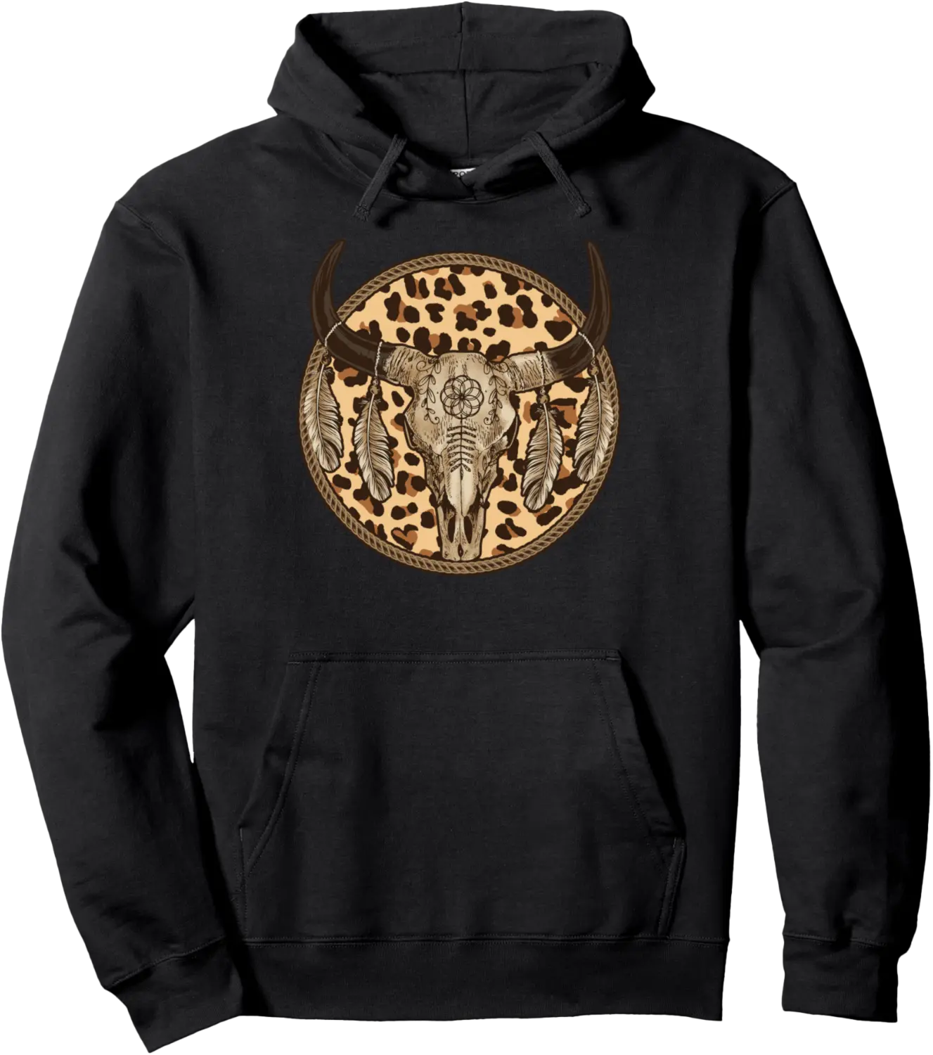 Leopard Boho Longhorn Skull Vintage Western Country Cowboy Pullover Hoodie - Anarosavill Shop 87B0DBM7DZ5F