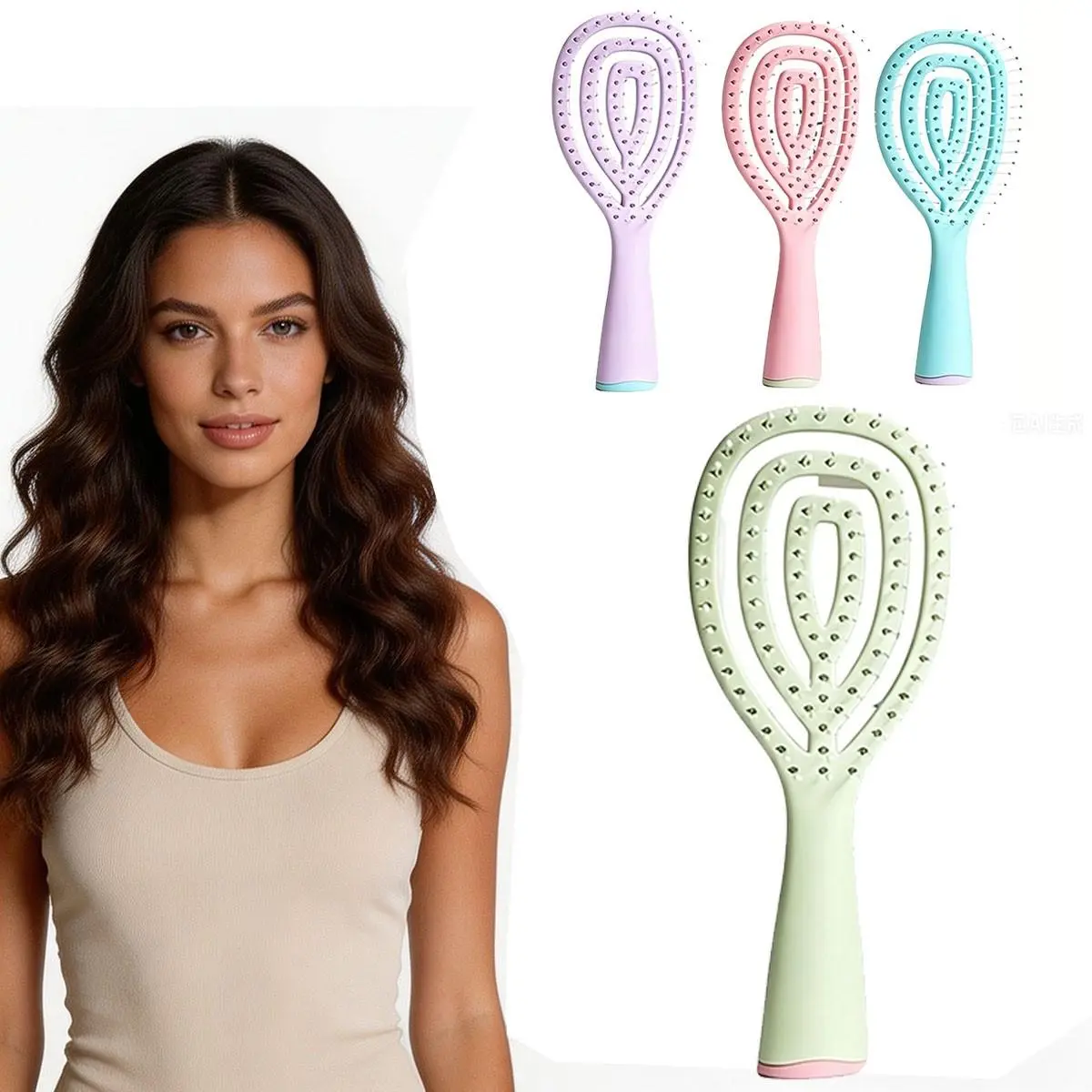 Heatless Styling Tool, 2 Counts Silicone Shampoo Brush & Hollow Out Hair Brush Set, Scalp Massage Combs & Hair Styling Detangler Set, Fast Blow Drying Detangling Tool For Wet Dry Curly Hair, Tangle Free Hair, Detangling Hairbrush, Anti Tangle Brush