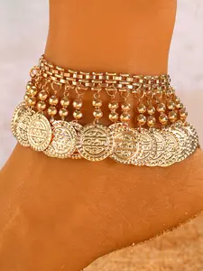 Vintage Metal Style Alloy Coin Bead Fringe Anklet, Perfect for Daily Wear and Vacation, All Seasons, Unisex Fashion Jewelry