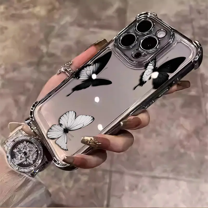 Butterfly Electroplated Full Cover iPhone Case Halloween Ghost Garden Cover with Airbag Shockproof Slim Soft TPU Cover for iphone 17 Pro Max iPhone 11 12 13 14 15 16 Pro Max Plus Shockproof Soft Silicone Smartphone Protective Case Cellphone Shell,L370
