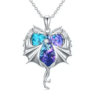 Dragon Crystal Necklace Heart Pendant, 925 Sterling Silver Neckalce, Mother's Day Gift Silver Jewelry Gift for Women Girls