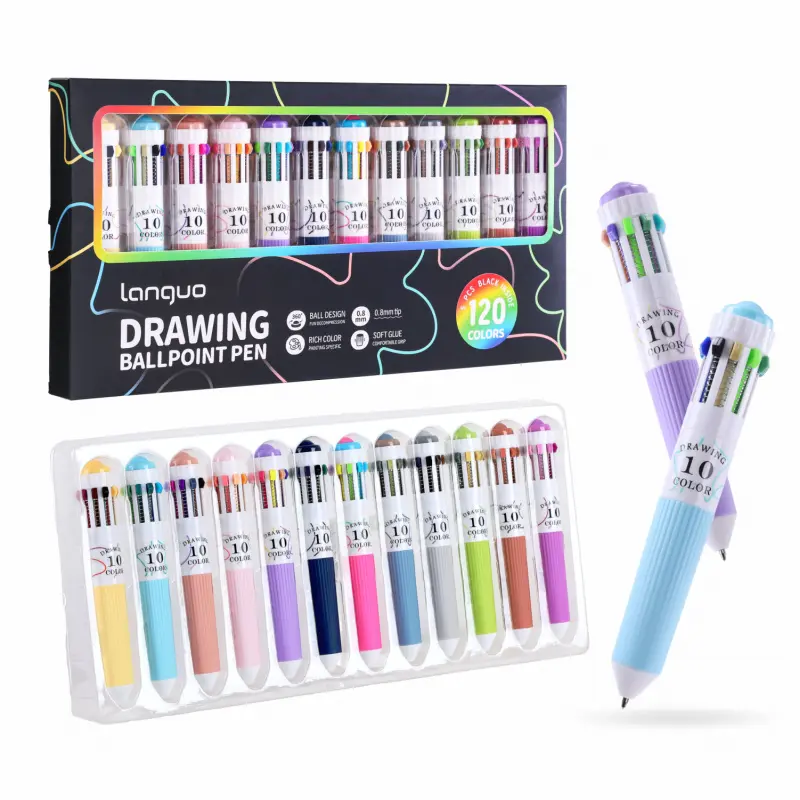 60/120 Colors Multicolor Pen, 6/12 Pack 10-in-1 Multicolor Ballpoint Pen Set, 0.8mm Tip Retractable Colored Pens Artist Drawing Pen Multi Purpose Pens for Drawing and Writing, School Office Art Supplies