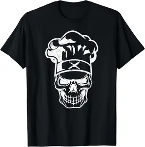 100% cotton Unisex Chef Skull Chef's Hat Cooking Chef Gift T-Shirt