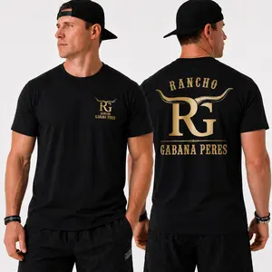 Rancho Gabana Peres Shirt, RG Western Ranch T-Shirt, Longhorn Cowboy Logo Tee, Gold Print Ranch Apparel, Minimal Western Country Shirt
