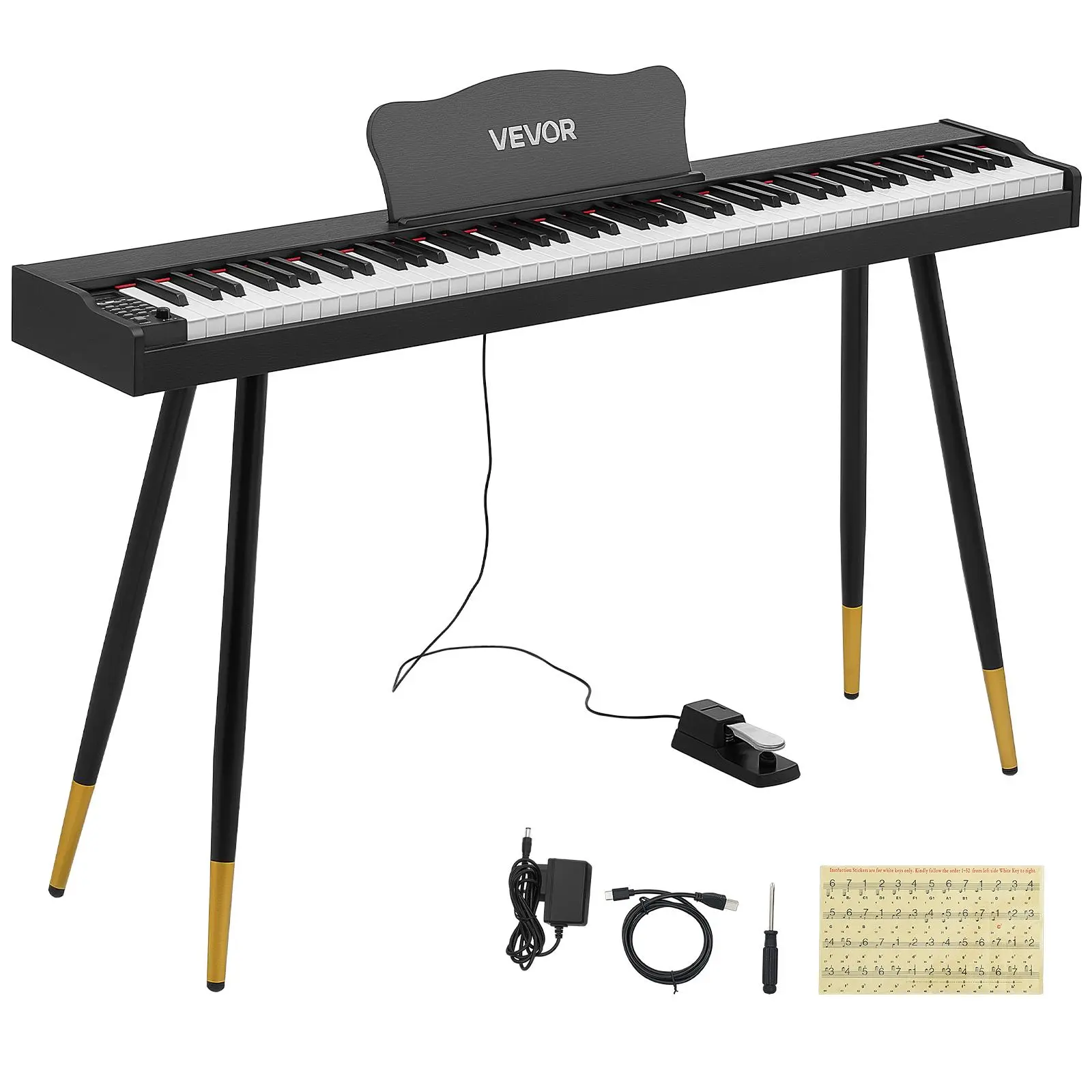 VEVOR Digital Piano 88 Keys Semi Weighted Full Size Keyboard Stand Black, for Beginners, 600 Tones, 600 Rhythms, Electric Piano, with Sustain Pedal, Speaker, Headphone Jack, USB/MIDI, Power Adapter