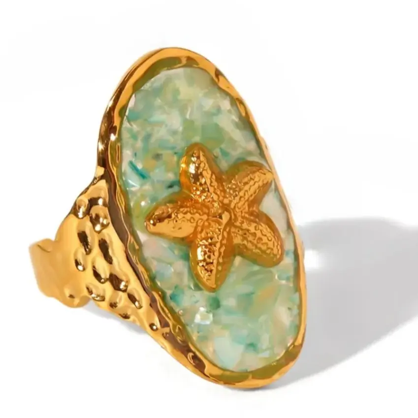Oval Starfish Ring-Aqua color-Adjustable One Size Fits All