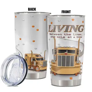 20oz Tumbler with Lid, 1 Count Truck Patter Insulated and Durable Stainless Steel Water Bottle, Birthdays Gift for Friend
