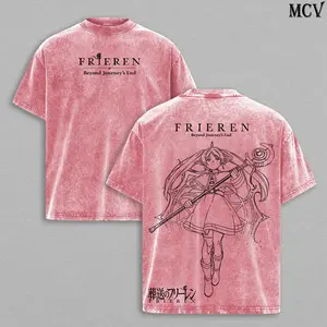 Frieren Tee Washed – Frieren Beyond Journey’s End Vintage Washed Heavy Cotton Oversized Anime Manga T-Shirt, Double Printed Retro Unisex Streetwear Graphic Top, Fantasy Healing Journey Edition, Japanese Anime Merch