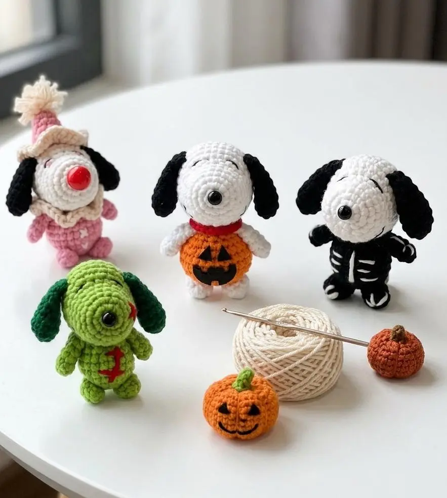 Pumpkin Skeleton Zombie Dog Keychain, Cute Halloween Bag Charm, Halloween Snoop Crochet Keychain, Handmade Amigurumi Keyring