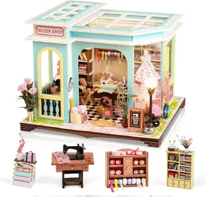 Tailor's Shop Miniature dollhouse Shelf Insert 3D Wooden Puzzle Insert Model