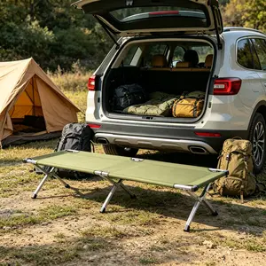 Army Green Portable Folding Camping Cot with Free Carry Bag, Lightweight Aluminum Frame Oxford Sleeping Bed for Outdoor Camping Backpacking Travel