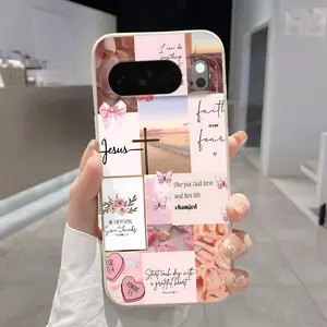 Petal Serenity Hibiscus Faith Pattern Rounded Edge Phone Case for Google Pixel 10 9 8 7 Pro A XL Shockproof Drop Protection Rugged Durable Liquid Silicone Cover Cellphone Protective