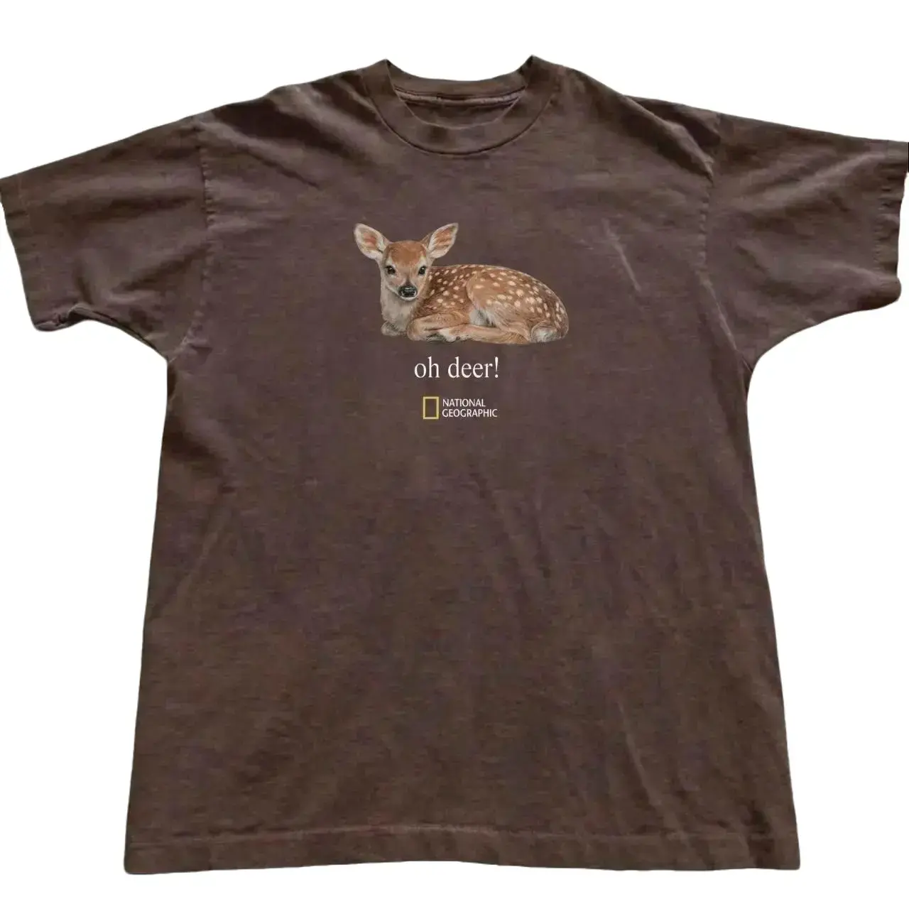 National Geographic Oh Deer Fawn T-shirt And Baby Tee | Aesthetic Cute Animal Graphic Shirt, Vintage Nature Wildlife Tee, Retro Cottagecore Top, Granola Girl Gorpcore Clothing, Trendy Everyday Outfit