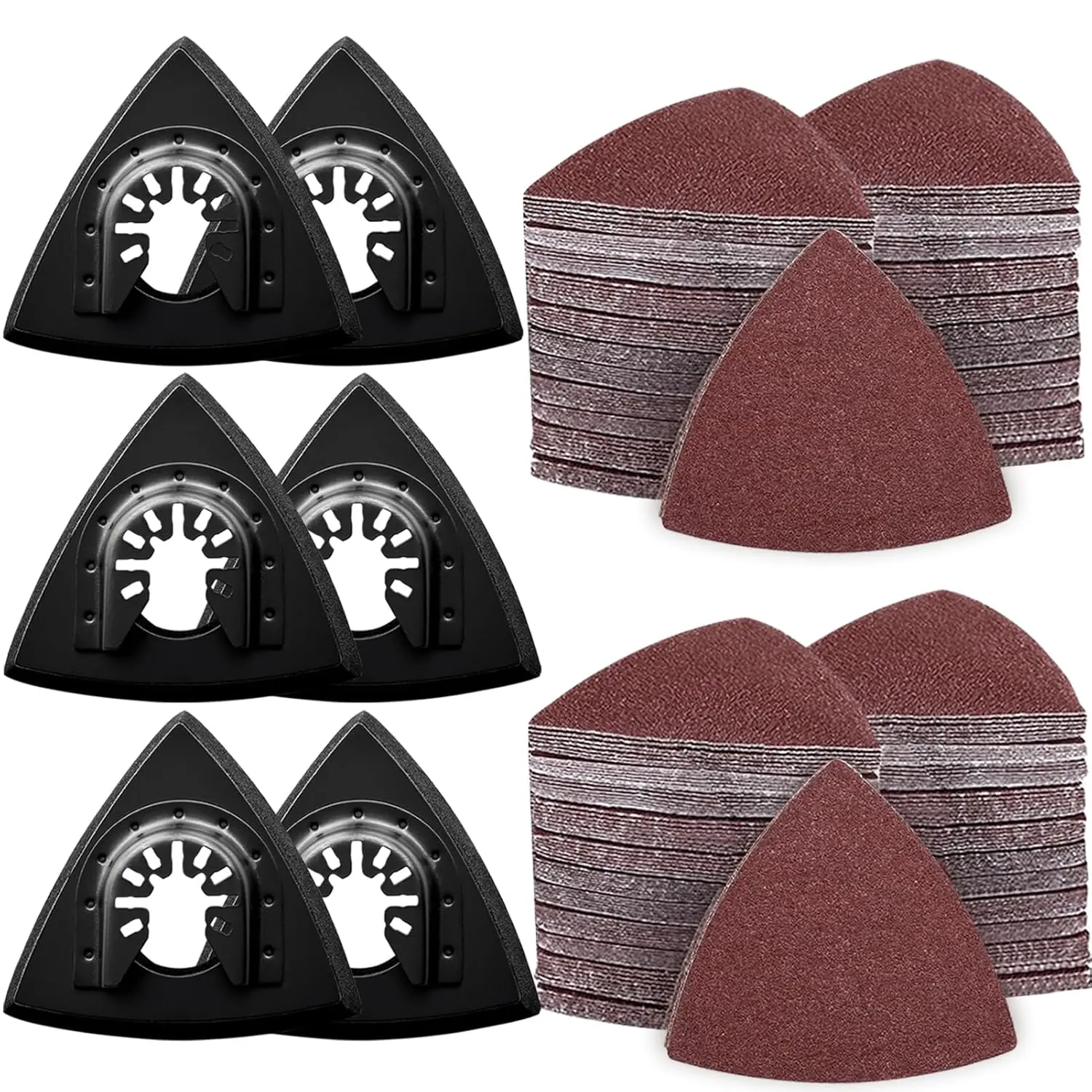 136 count Oscillating Tool Sanding Pad Kit, Contains 6 count Triangle Sanding Pads and 130 count Multitool Sandpaper, 60 80 100 120 240 Grits Oscillating Multi Tool Sandpaper  for &Plaster Polishing