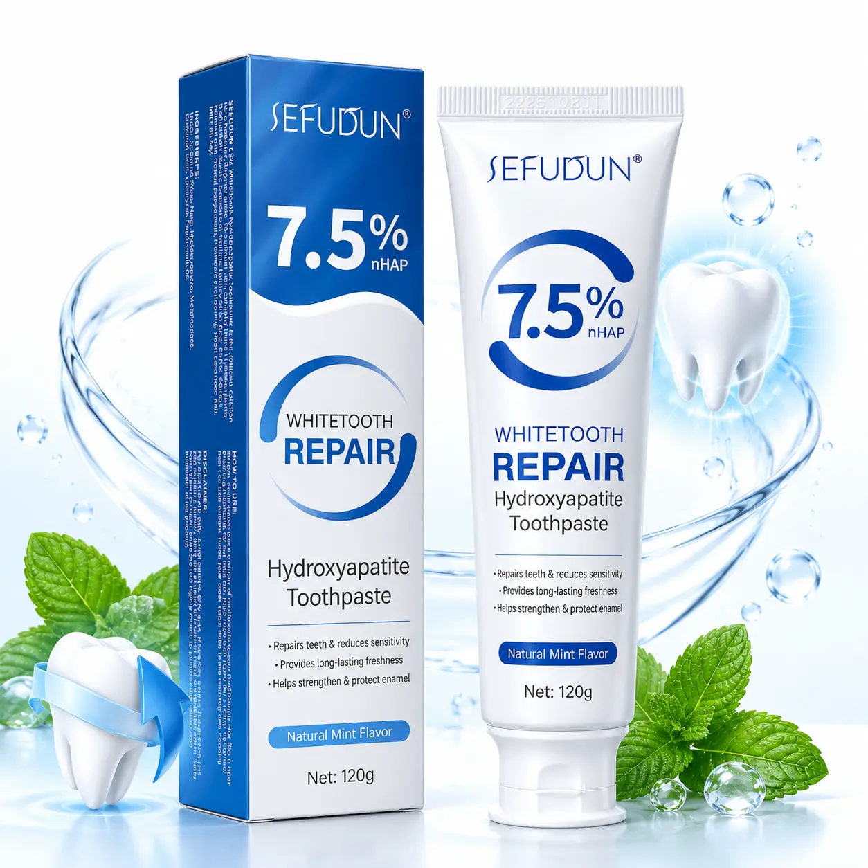 Hydroxyapatite Toothpaste with 7.5% nHAP, Mineral Toothpaste for Enamel Care, Whitening & Fresh Breath, Natural Mint Flavor Daily Oral Care Toothpaste