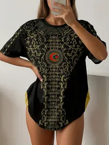 Women's Retro Algeria Ornate Graphic Jersey, Sporty Style Loose Fit Soccer Tee, Ideal for Match Day & Casual Wear