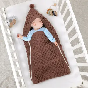 Newborn Knit Hooded Swaddle Sleep Sack - Soft Transitional Wearable Blanket with Double Zipper, Warm Baby Swaddle Sack for Crib Sleeping & Nursery Use