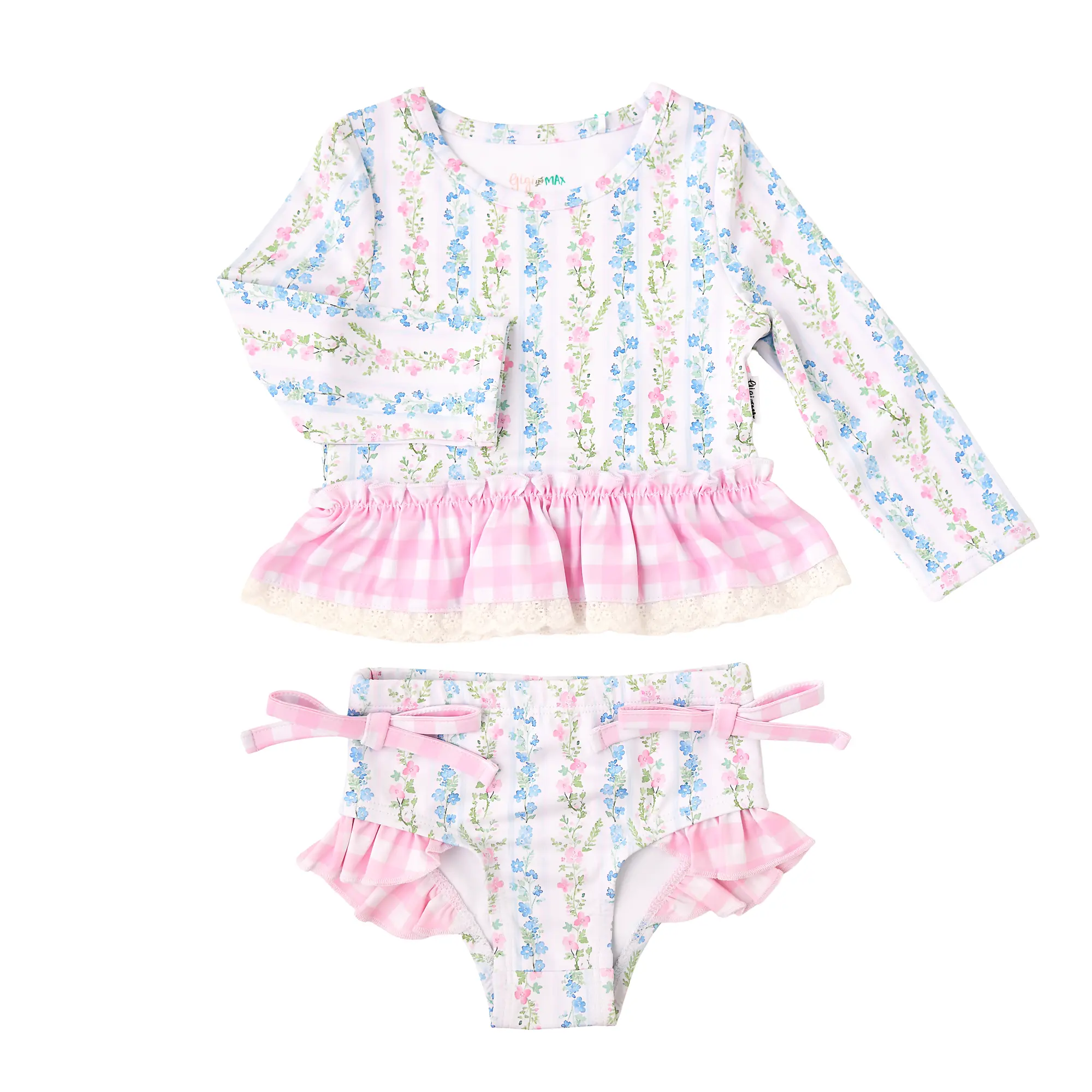 Annie RASH GUARD TWO PIECE SWIM SET for Kids - Soft Stretchy UPF 50+ Protection - Long Sleeve Ruffle Top & Full Coverage Bottoms - Sizes 3-6m to 6/78 - True to Size