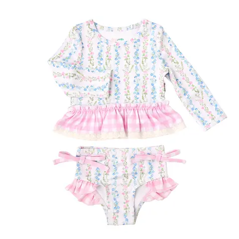 Annie RASH GUARD TWO PIECE SWIM SET for Kids - Soft Stretchy UPF 50+ Protection - Long Sleeve Ruffle Top & Full Coverage Bottoms - Sizes 3-6m to 6/78 - True to Size