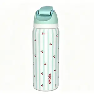 Owala FreeSip Insulated Stainless Steel Water Bottle with Straw, BPA-Free, Ideal for Sports & Travel, 32oz, Light Blue Stripe & Cherry Print Design