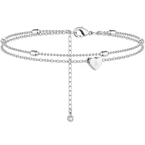 TEWIKY Greenish Spring Jewelry Silver Double-Layer Letter Anklet for Women Dainty Simple with Elegant Hypoallergenic Jewelry Party Daily Wear For Stylish items, excellent gifts, perfect for vacations.Valentine's Day Gift
