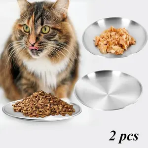 2 Pcs Stainless Steel Cat Food Bowls – Shallow Whisker-Friendly Non-Slip Silicone Base,Easy to Clean Indoor Feeding Dishes
