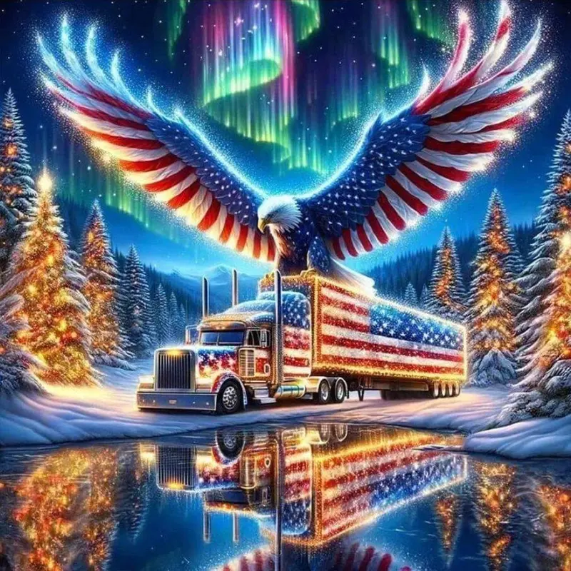 Eagle & Truck Pattern DIY Diamond Arts Colorful Painting Kit without Frame, DIY Craft Supplies, DIY 5D Diamond Arts Colorful Painting Kit, Wall Art Decor for Home, Diamond Painting Kits