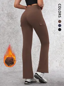 Women's High Waist Yoga Pants with Cargo Pockets, Peach Flare Leggings, Flared Yoga Bottoms, Tight Fit Butt Lifting, Quick Dry Running Sports, High Waisted Leggings, Fitness Pants, Leggings Activewear, Quick Drying Pants